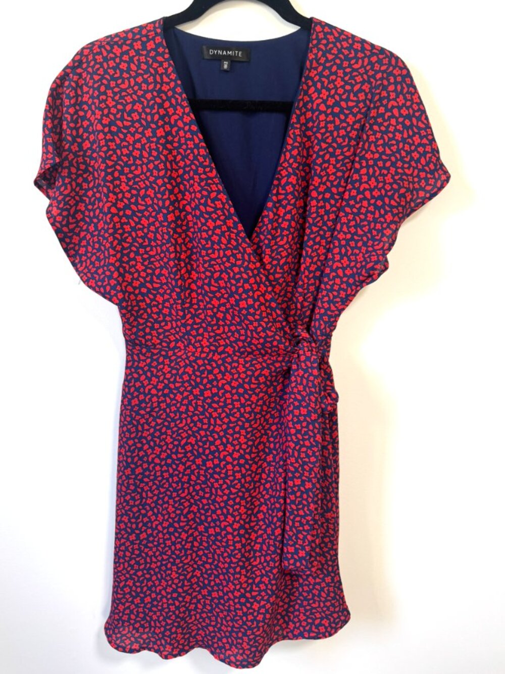 Dynamite Navy & Red Printed Wrap Mini Dress Size Medium